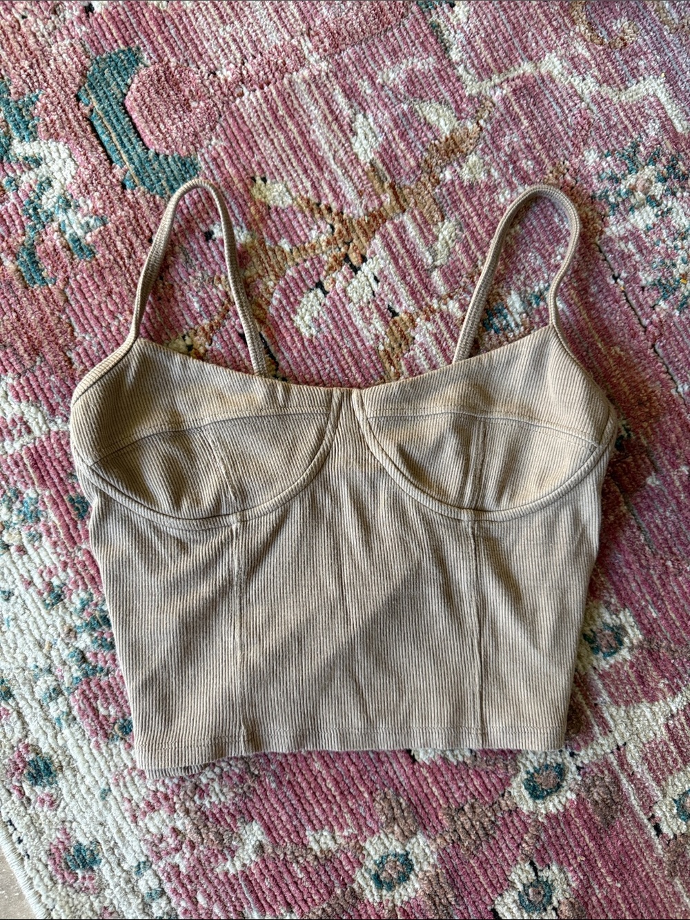 Joah Brown Ribbed Cropped Bustier Tank - Taupe